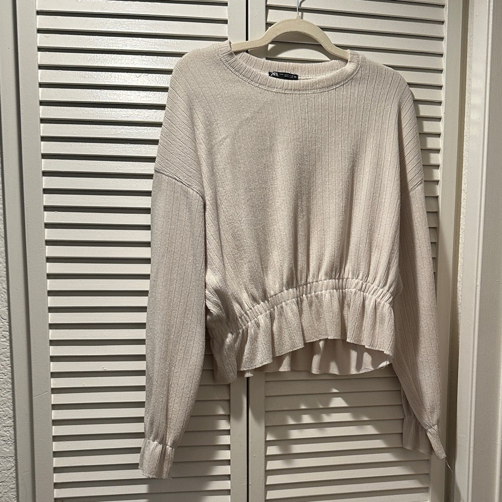 Zara Cream Ribbed Knit Sweater